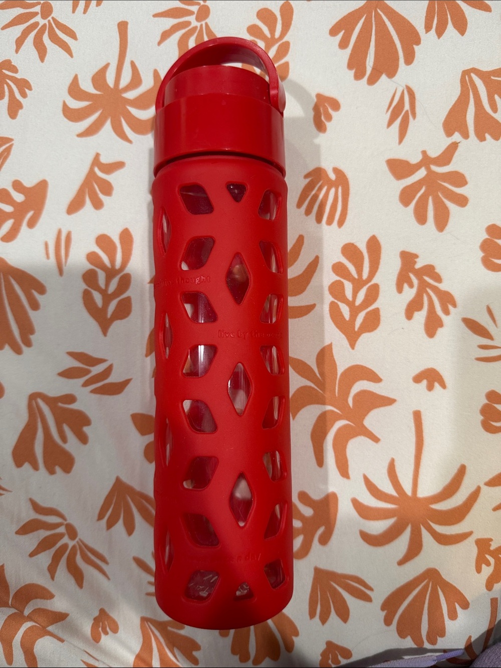 Lululemon Glass Water Bottle with Red Lid